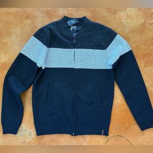 Buffalo David Bitton Men’s Black and Light Gray Zip-Up Sweater Large